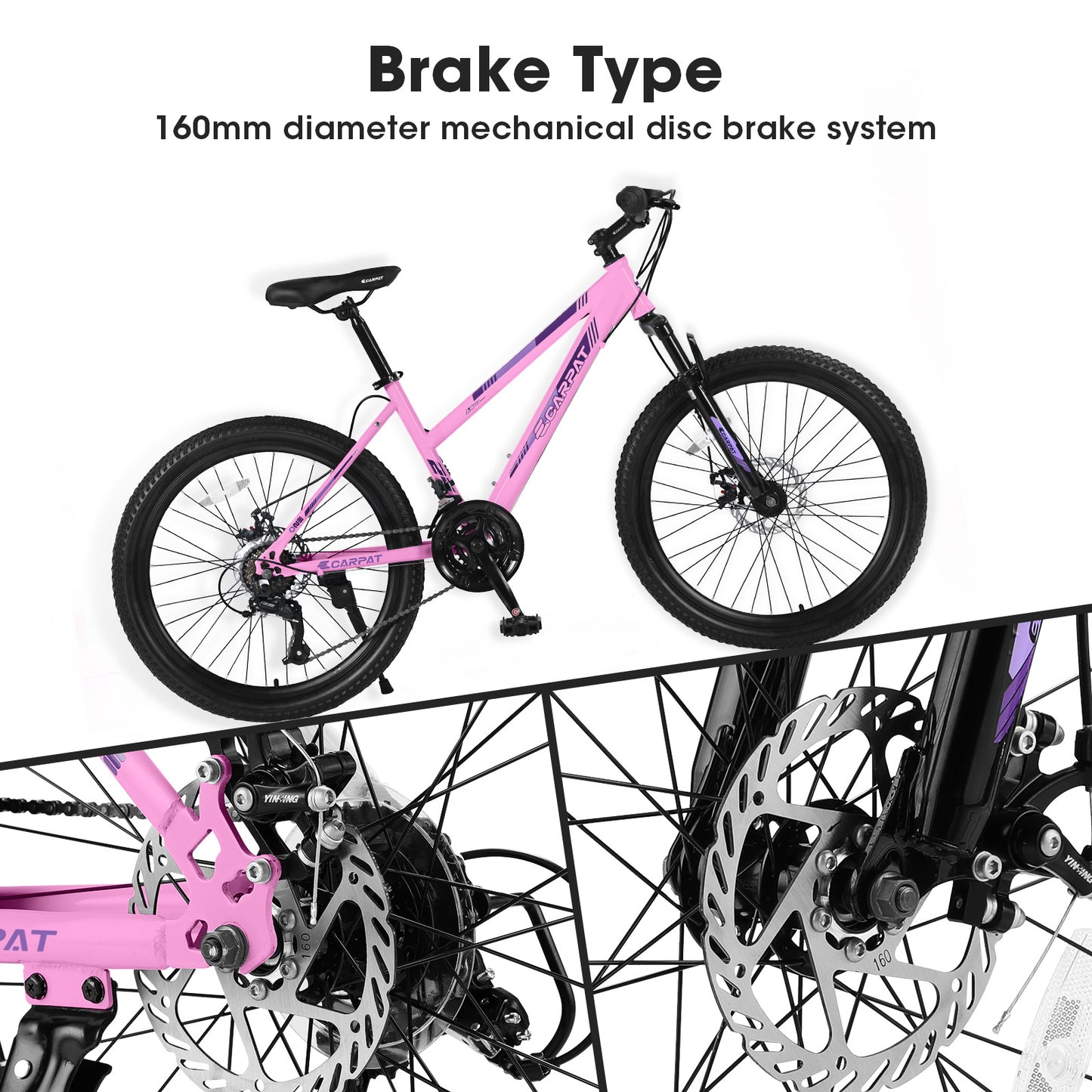 S24103 24 Inch Mountain Bike For Teenagers Girls Women, Shimano 21 Speeds With Dual Disc Brakes And 100mm Front Suspension, White-Pink